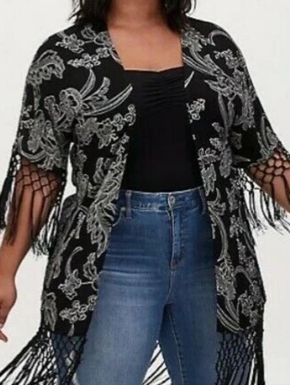 TORRID KIMONO WITH CREPE FRINGE